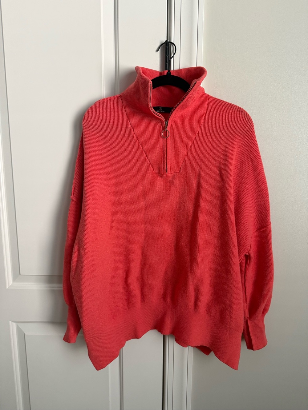 Women's Coral Oversized Zip Funnel-Neck Sweater